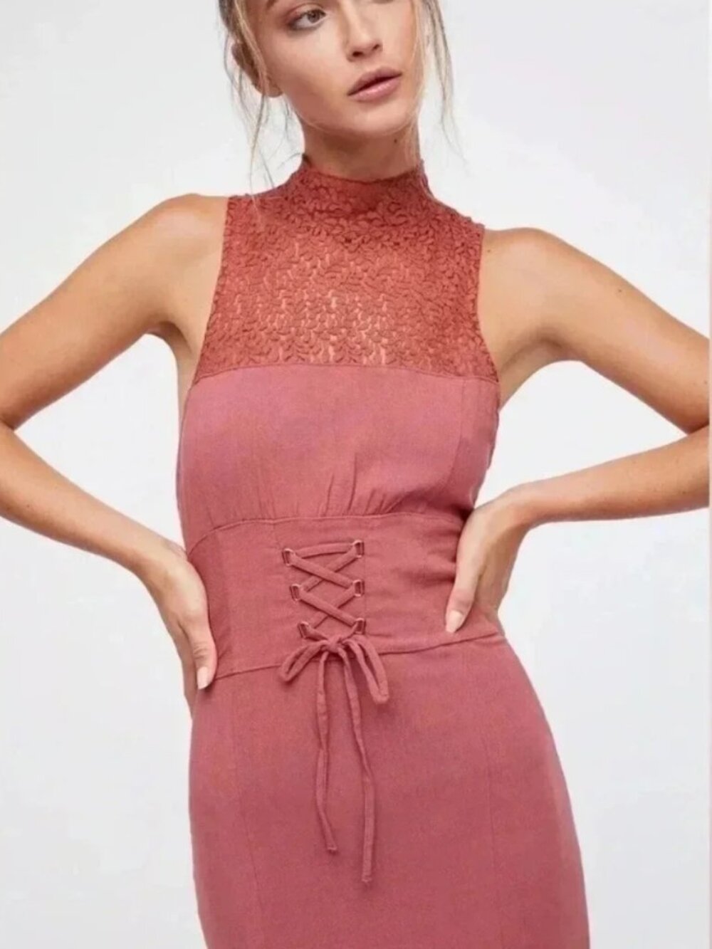 Free People Intimately High Society Lace up Dress Terracotta! Small